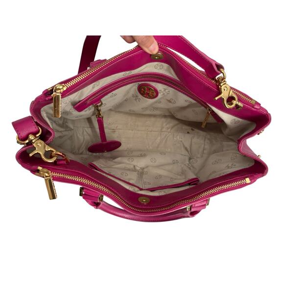 Tory Burch Robinson Saffiano Leather Double Zip Tote Crossbody Large Fuschia - Picture 14 of 16